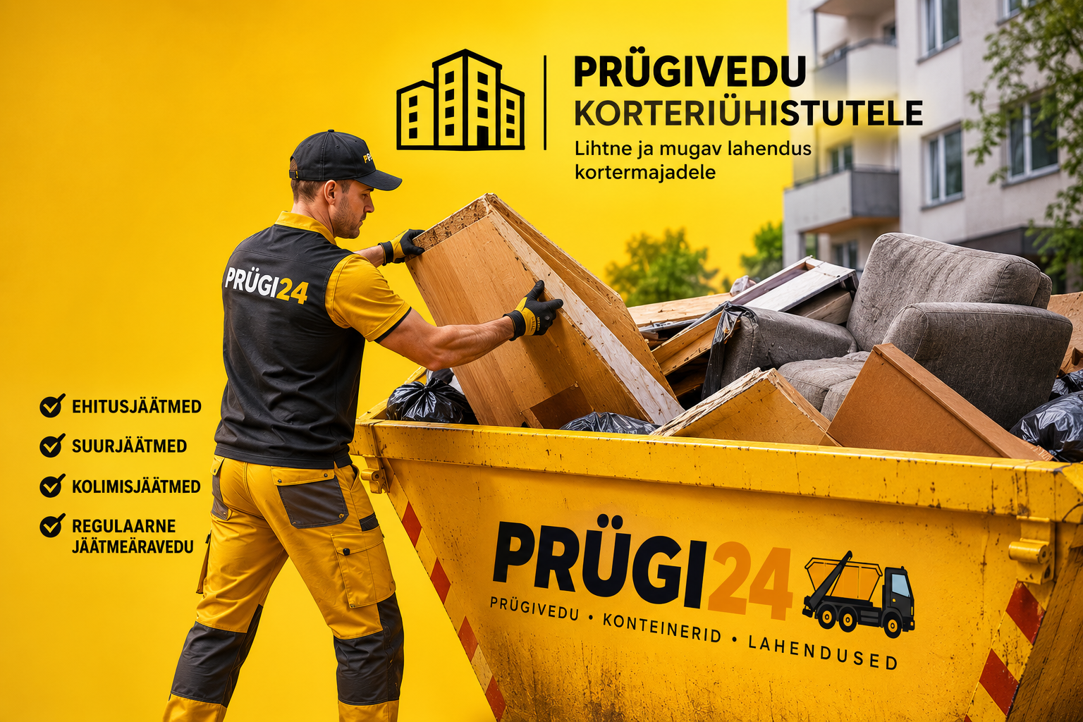 Prügivedu korteriühistutele — konteiner kortermaja juures